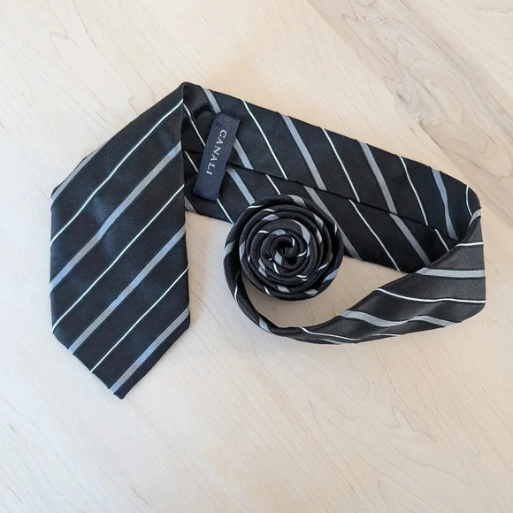 🇮🇹CANALI black striped tie - Picture 2 of 10
